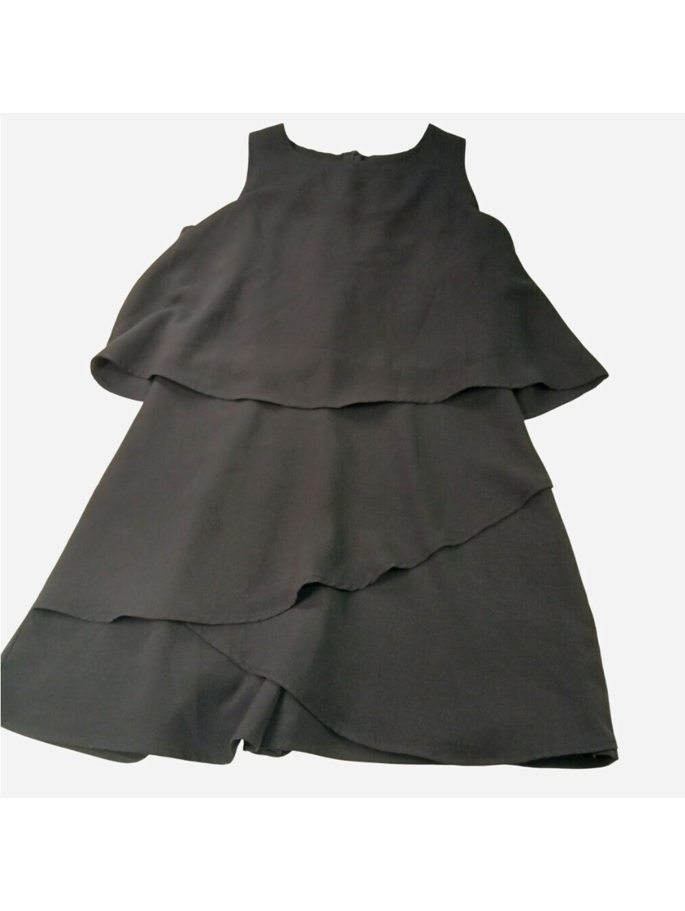 Black Tiered Sleeveless Romper Size Large Layered Chiffon Shorts Jumpsuit Party